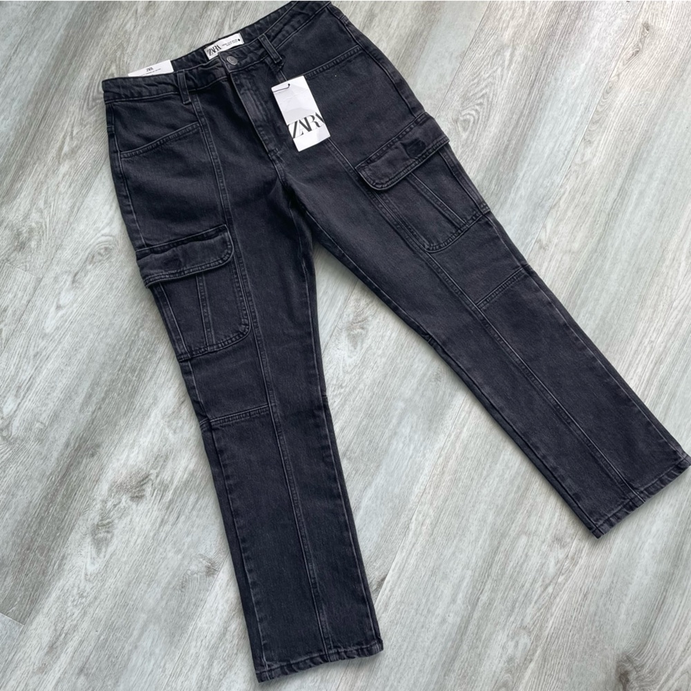 NWT 🦋 ZARA Washed Black “The Slim Cargo” | Size: 6 - Picture 3 of 13
